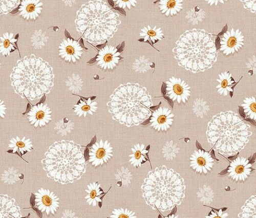 Daisy Doily Beige Vinyl Oilcloth Tablecloth