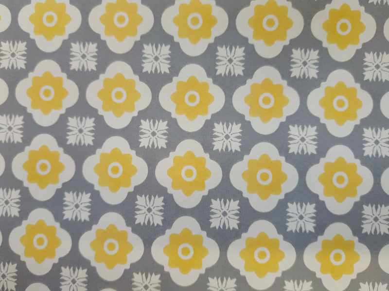 Darcey Yellow and Grey Geometric PVC Vinyl Tablecloth 20 Metres