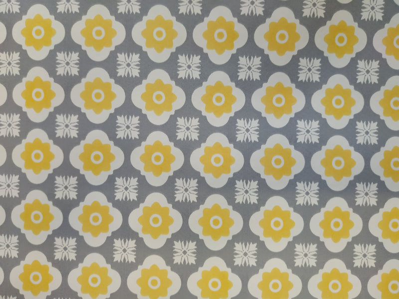 Darcey Yellow and Grey Geometric PVC Vinyl Tablecloth 20 Metres