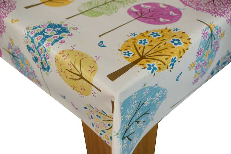 Trees Bright Multi Vinyl Oilcloth Tablecloth