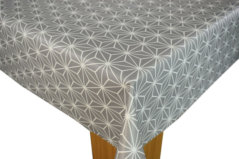 Wide Width Grey Geometric Triangles PVC Vinyl Tablecloth 20 Metres x 180cm wide