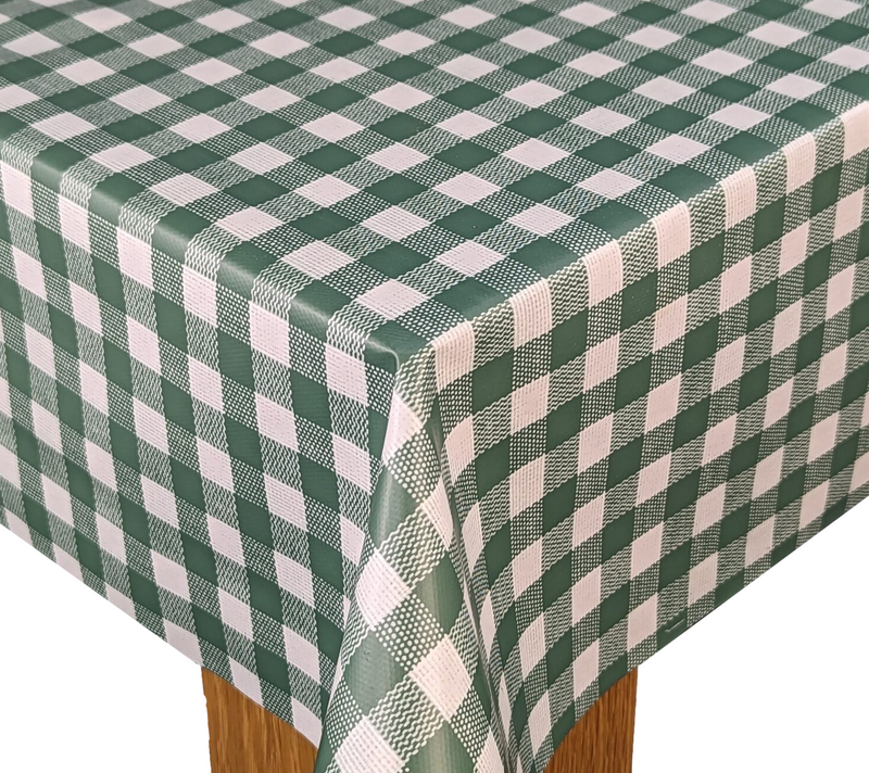 Dk Green Gingham Check Sm PVC Vinyl Tablecloth 20 Metres x 140cm