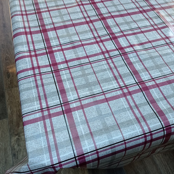 Wine and Grey Check PVC Vinyl Wipe Clean Tablecloth 200cm x 140cm Warehouse Clearance