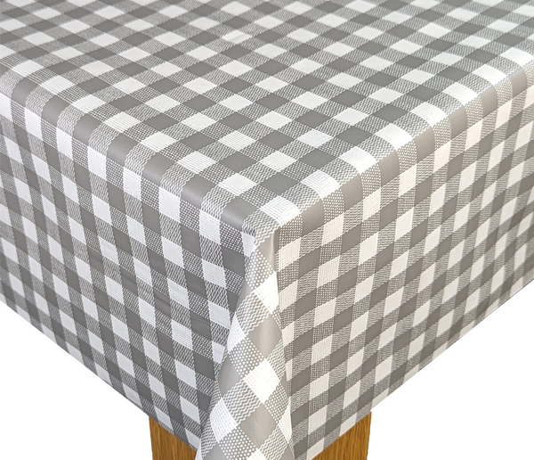 Bistro Check Grey Vinyl Oilcloth Tablecloth