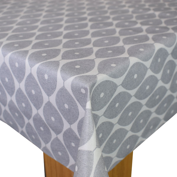 Grey Designer Leaf Wider Width PVC Vinyl Oilcloth Tablecloth 160cm wide