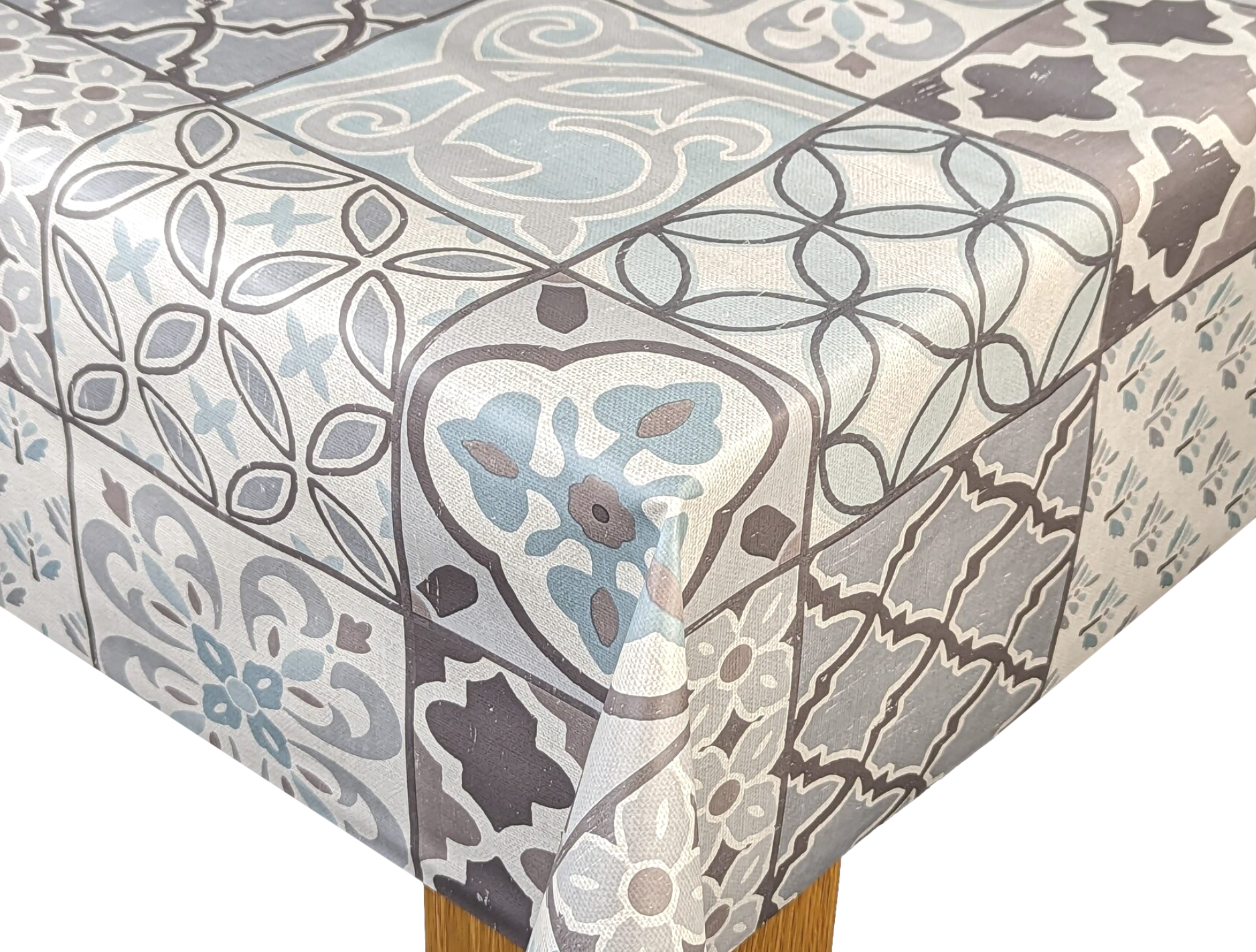 Porto Tiles Grey and Duckegg Vinyl Oilcloth Tablecloth - Wipe Clean ...
