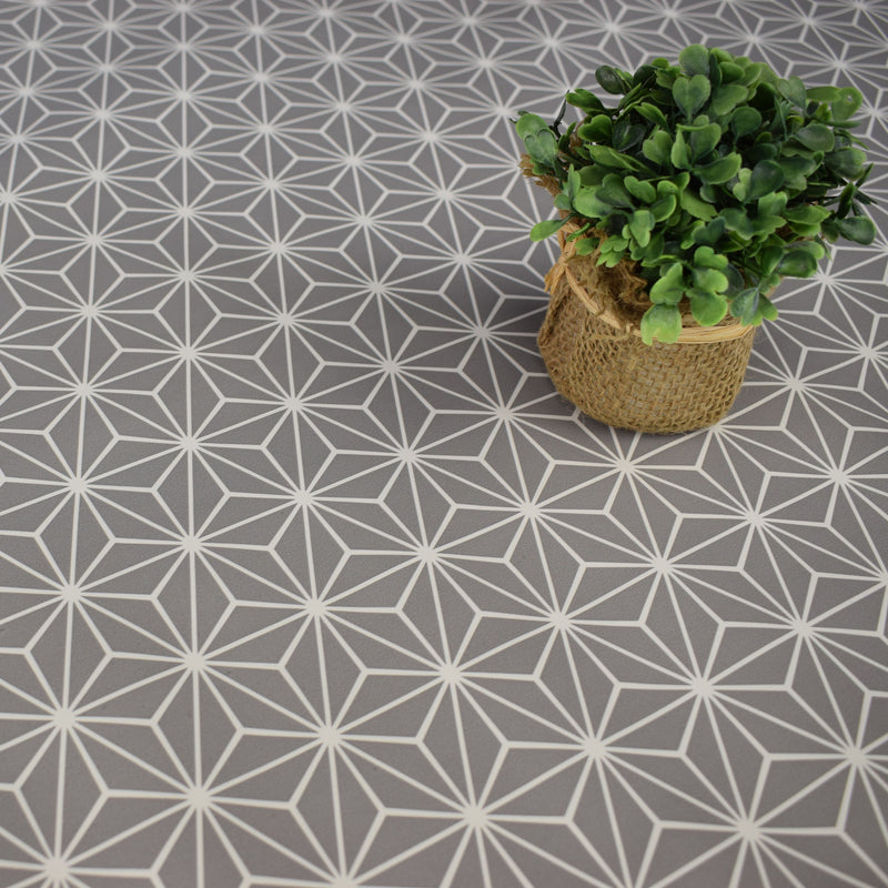 Extra Wide 160cm Round Wipe Clean Tablecloth Vinyl PVC Grey Geometric Triangles