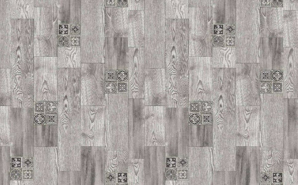 Grey Wood design with Square Pattern Detail Vinyl Oilcloth Tablecloth