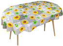 Oval Wipe Clean Tablecloth Vinyl PVC 200cm x 140cm Grey and Yellow Sunflower