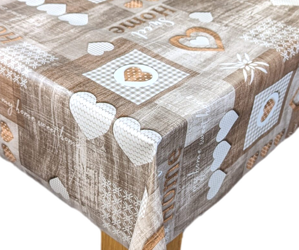 Hearts at Home Taupe PVC Vinyl Wipe Clean Tablecloth