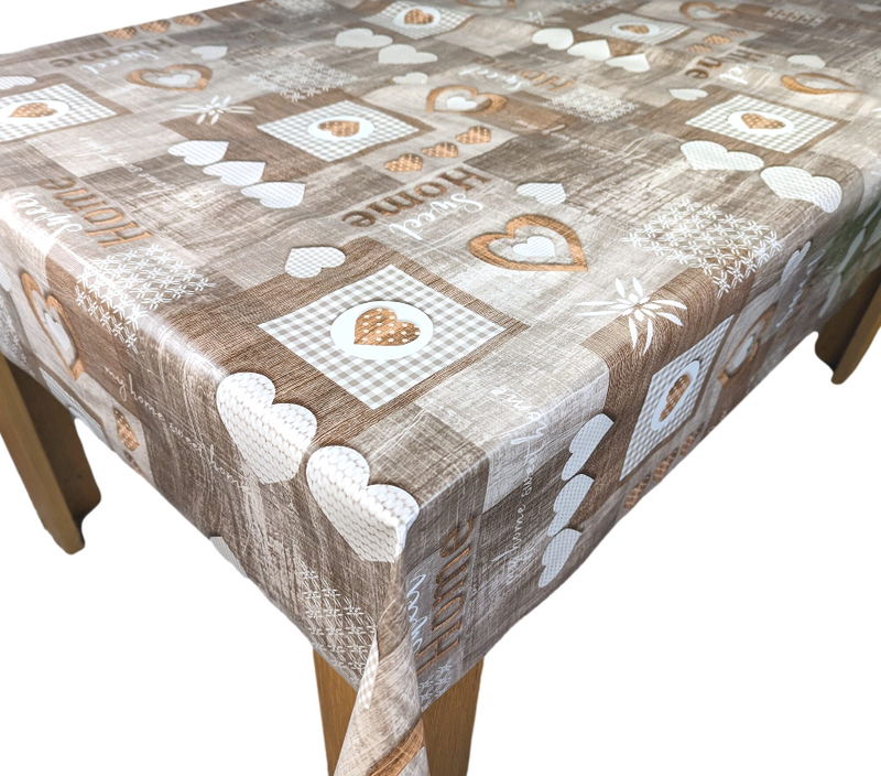 Hearts at Home Taupe PVC Vinyl Wipe Clean Tablecloth