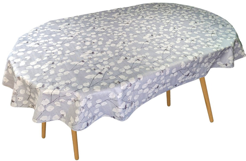 Oval Honesty Grey Wipe Clean PVC Vinyl Tablecloth  180cm x 140cm