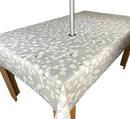 Honesty Grey Floral Leaf Tablecloth with Parasol Hole Wipe Clean Tablecloth Vinyl PVC 200cm x 140cm