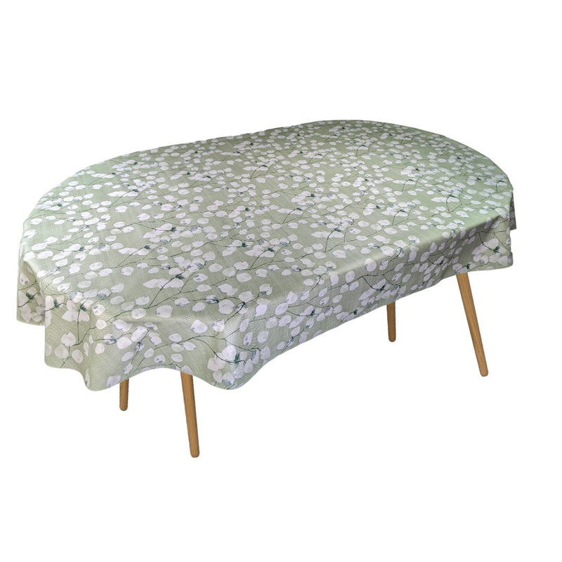 Oval Honesty Sage Green Wipe Clean PVC Vinyl Tablecloth  250cm x 140cm