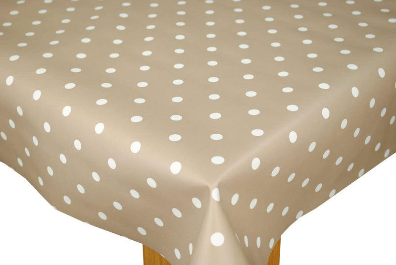 Taupe Polka Dot Wider Width PVC Vinyl Oilcloth Tablecloth 160cm wide