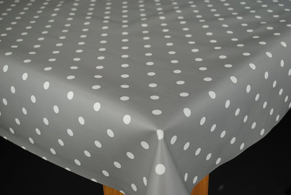 Grey Polka Dot Wider Width PVC Vinyl Oilcloth Tablecloth 180cm wide