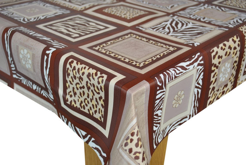 Kenya Animal Print Brown PVC Vinyl Tablecloth 20 Metres x 140cm