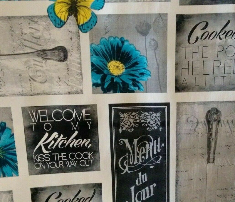 Kiss the Cook Teal PVC Vinyl Tablecloth 20 Metres x 140cm