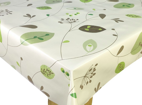 Stems and Leaves Natural Vinyl Oilcloth Tablecloth
