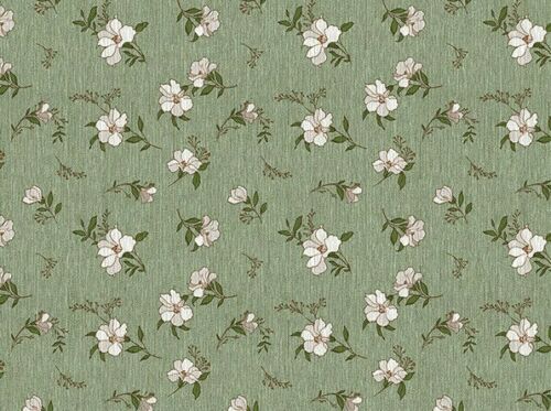 Little Flowers on Green Linen Effect Vinyl Oilcloth Tablecloth