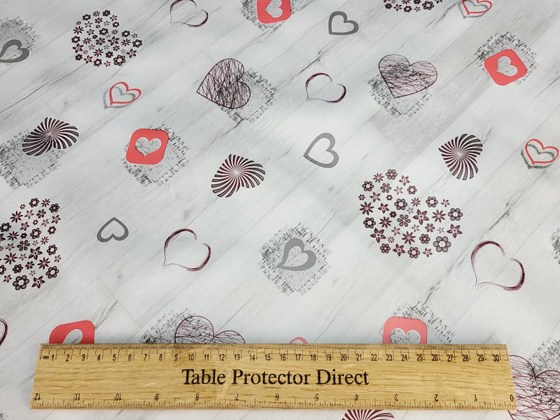 Love Hearts Multi on Wood Effect PVC Vinyl Wipe Clean Tablecloth