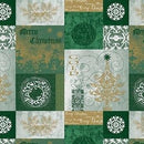 Merry Christmas Green and Gold Vinyl Oilcloth Tablecloth