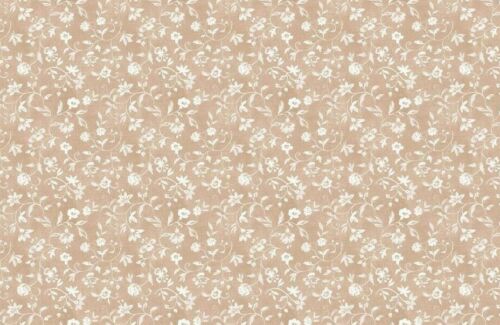 Mia White Floral on Taupe Vinyl Oilcloth Tablecloth