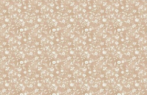 Mia White Floral on Taupe Vinyl Oilcloth Tablecloth