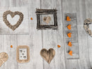 Orange Hearts Grey Wood Effect Vinyl Oilcloth Tablecloth