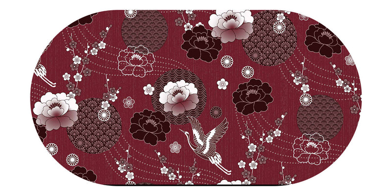 Oval Japanese Birds Red Cranberry Wipe Clean PVC Vinyl Tablecloth  180cm x 140cm