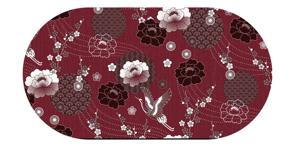 Oval Japanese Birds Red Cranberry Wipe Clean PVC Vinyl Tablecloth  200cm x 140cm