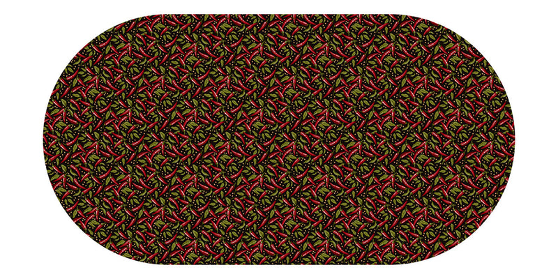 Oval Wipe Clean Tablecloth Vinyl PVC 180cm x 140cm Red Chilli on Black