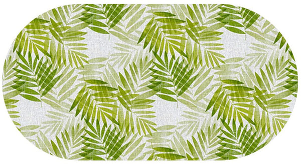 Oval Wipe Clean Tablecloth Vinyl PVC 180cm x 140cm Exotic Leaves Green