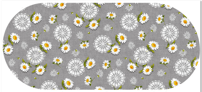 Oval Wipe Clean Tablecloth Vinyl PVC 180cm x 140cm Daisy and Doily Grey