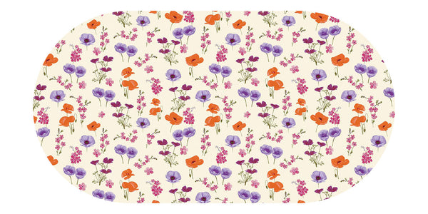 Oval Wipe Clean Tablecloth Vinyl PVC 200cm x 140cm Poppy Lilac and Red on Cream