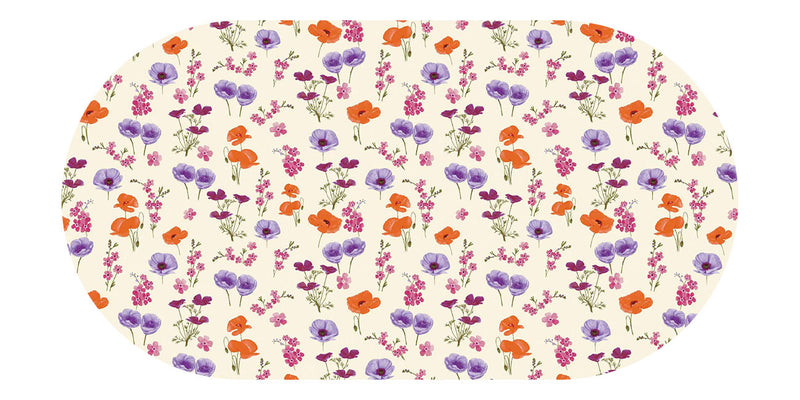 Oval Wipe Clean Tablecloth Vinyl PVC 200cm x 140cm Poppy Lilac and Red on Cream