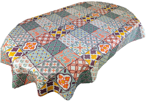 Oval Porto Tiles Multi Wipe Clean PVC Vinyl Tablecloth  250cm x 140cm