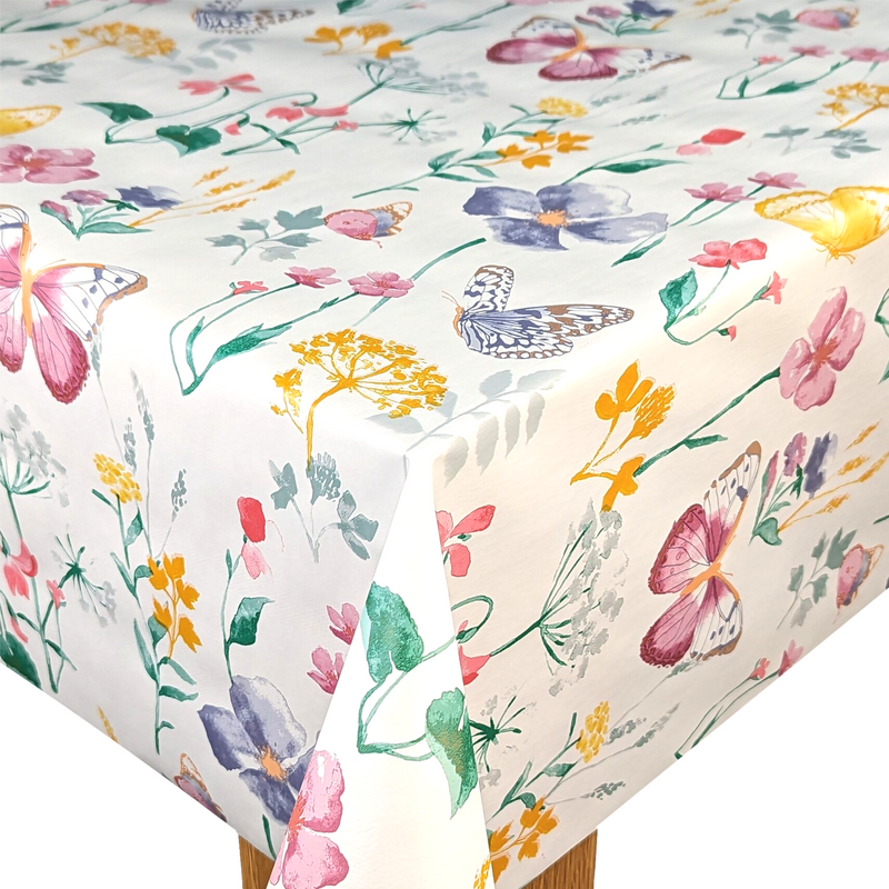 Spring Butterfly Meadow Pastel Vinyl Oilcloth Tablecloth