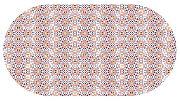 Oval Pink Geometric Flower Wipe Clean PVC Vinyl Tablecloth  180cm x 140cm