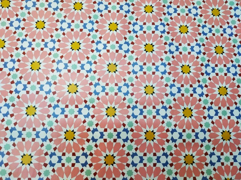 Pink Flower Geometric Pattern Vinyl Tablecloth