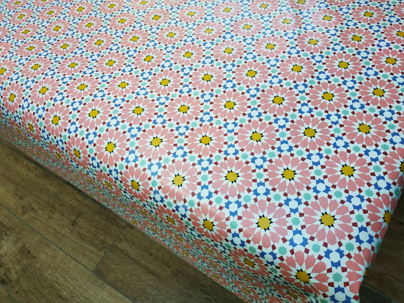 Pink Flower Geometric Pattern Vinyl Tablecloth