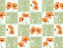 Poppy and Green Leaf Squares Vinyl Oilcloth Tablecloth