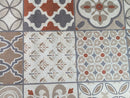 Porto Tiles Taupe Orange Grey Rustic Vinyl Oilcloth Tablecloth