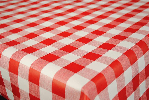 Red Gingham Check Wider Width PVC Vinyl Oilcloth Tablecloth 160cm wide