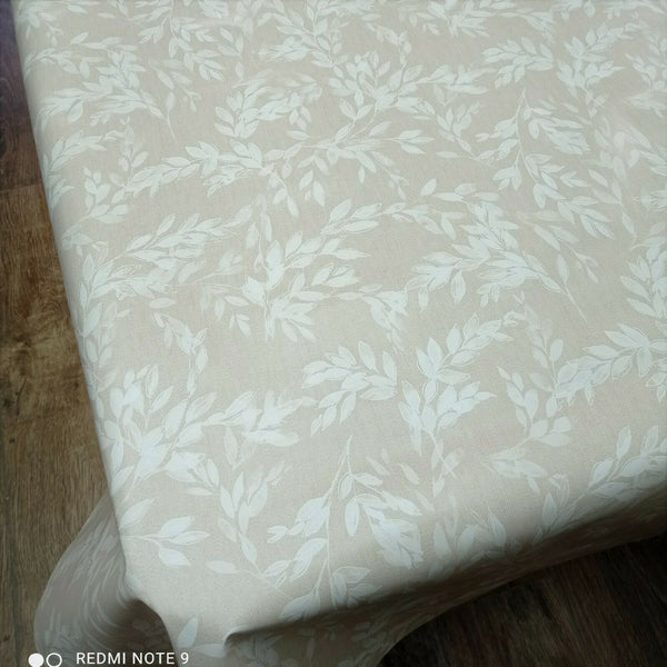 Isla Leaf Pattern Beige Vinyl Oilcloth Tablecloth