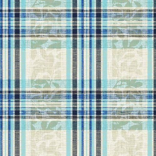 Leafy Leaves Gingham Blue Vinyl Oilcloth Tablecloth