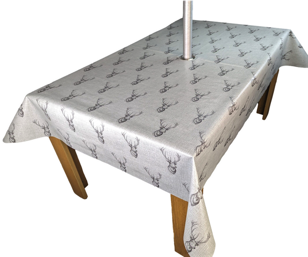 Highland Stag Tablecloth with Parasol Hole Wipe Clean Tablecloth Vinyl PVC 140cm x 140cm