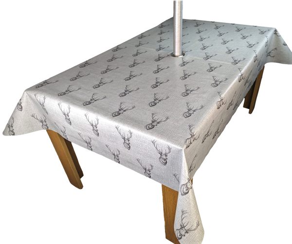 Highland Stag Tablecloth with Parasol Hole Wipe Clean Tablecloth Vinyl PVC 250cm x 140cm