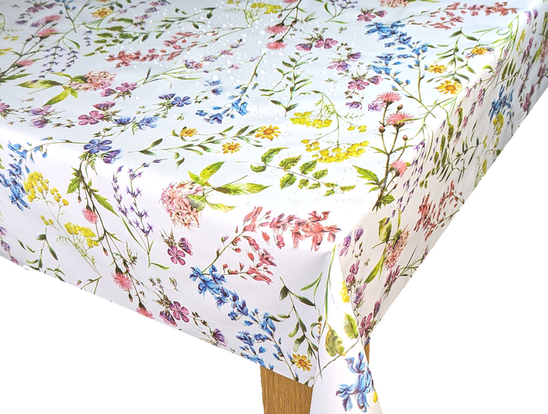 Summer Meadow Tablecloth with Parasol Hole Wipe Clean Tablecloth Vinyl PVC 250cm x 140cm