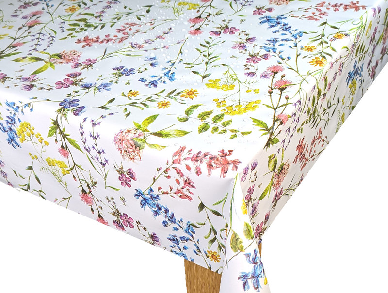 Summer Meadow Tablecloth with Parasol Hole Wipe Clean Tablecloth Vinyl PVC 200cm x 140cm